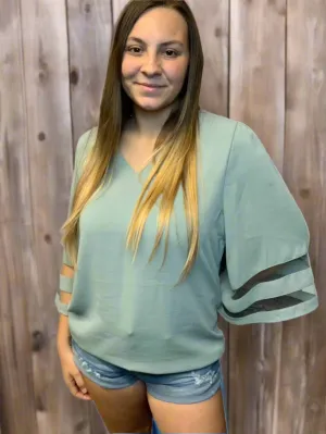 Blouse With Flared Sheer Sleeves
