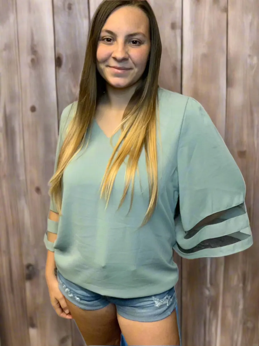 Blouse With Flared Sheer Sleeves