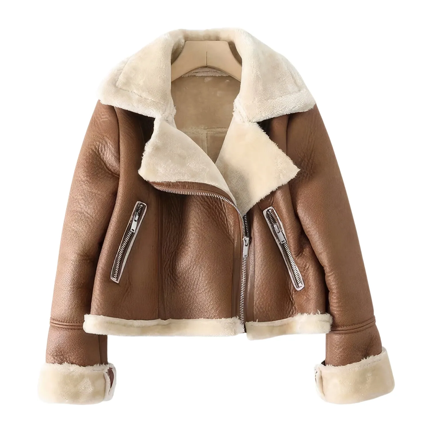Brown Aviator Genuine Sheepskin Leather Jacket