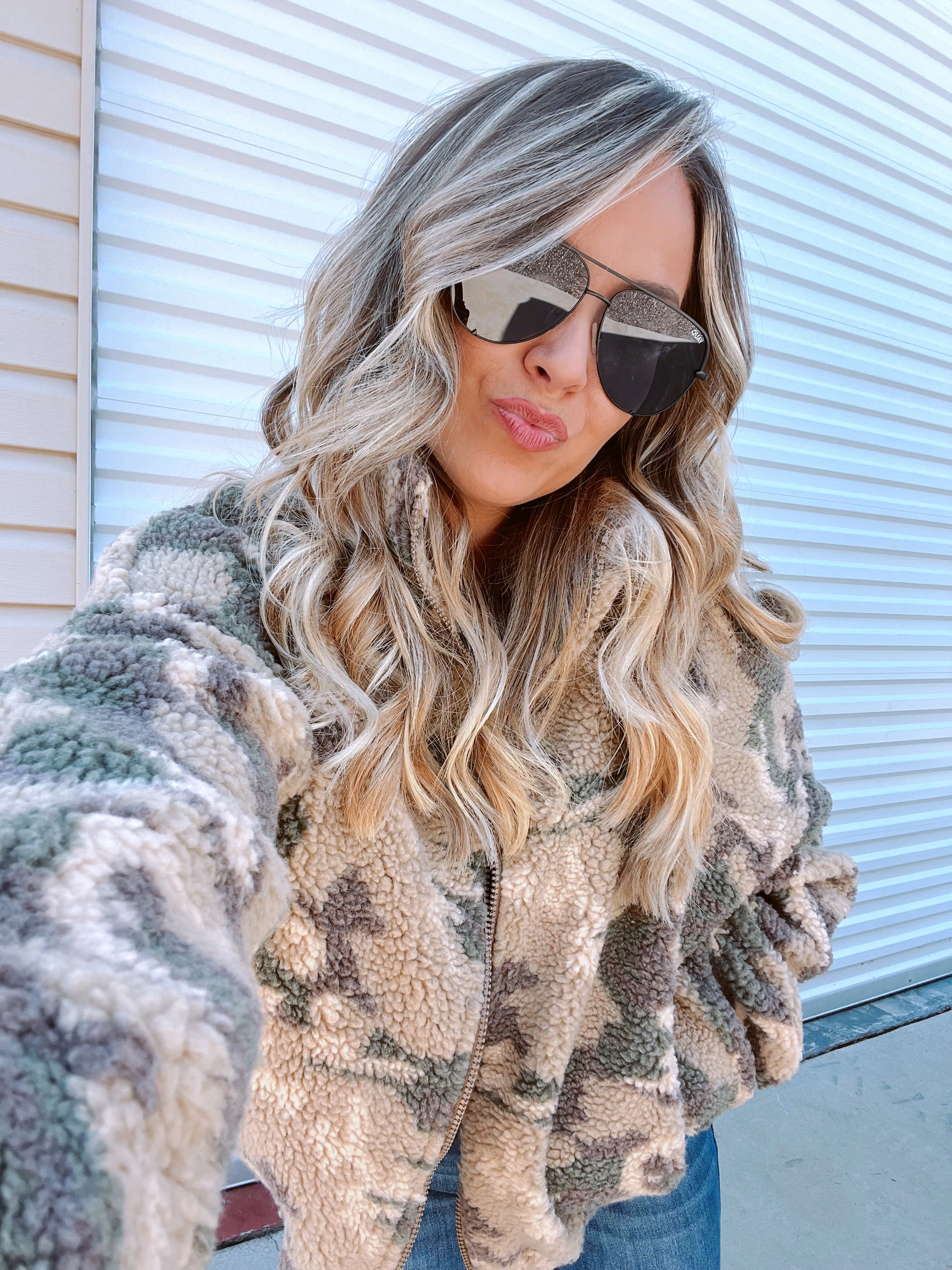 Camo Print Sherpa Jacket - Mocha