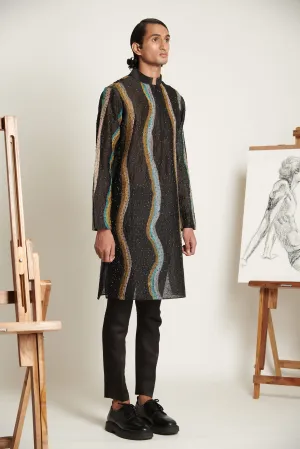 Noir Swirl Star Skein Kurta with Pants