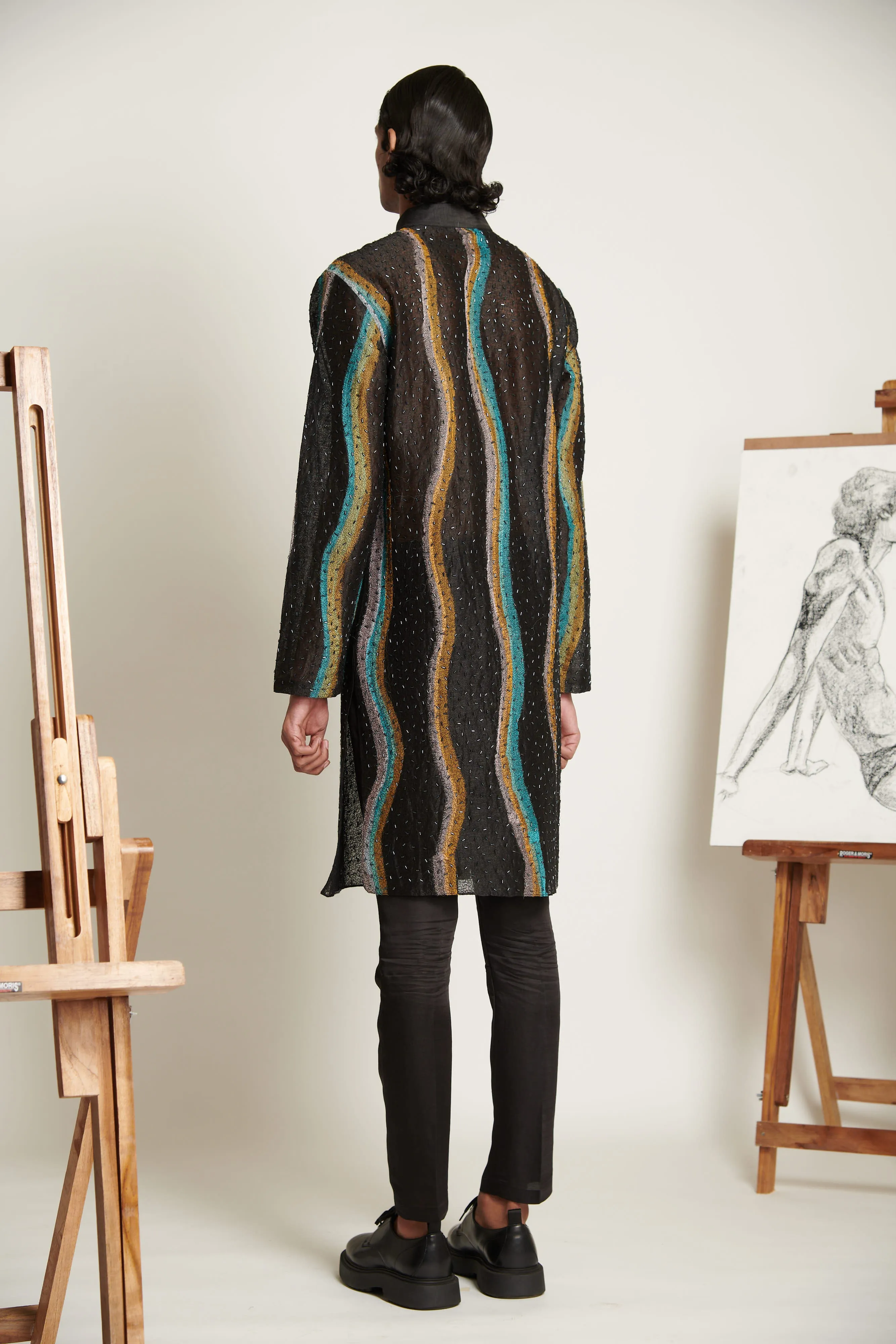 Noir Swirl Star Skein Kurta with Pants