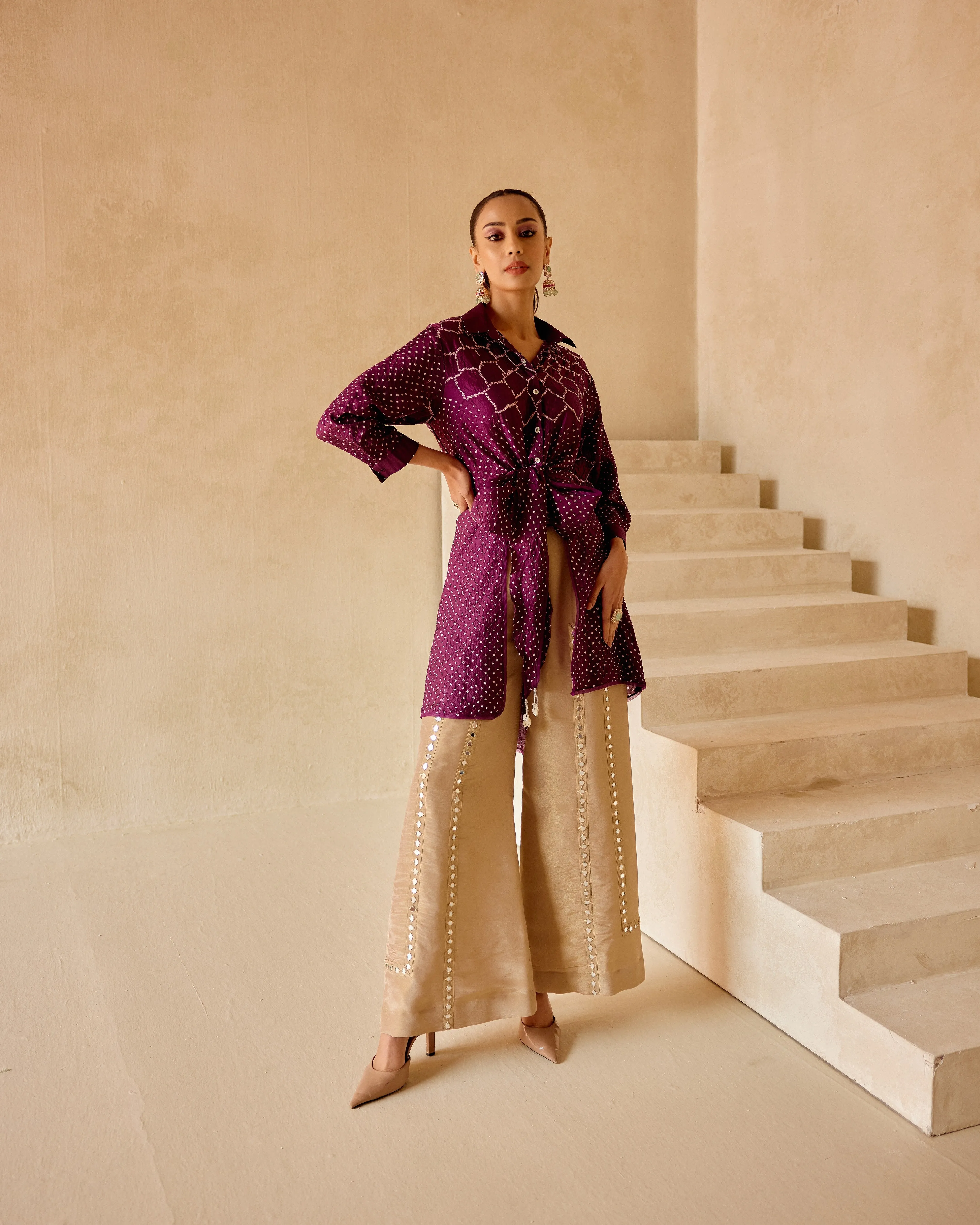 TISSUE EMBELLISHED FLARED PANTS
