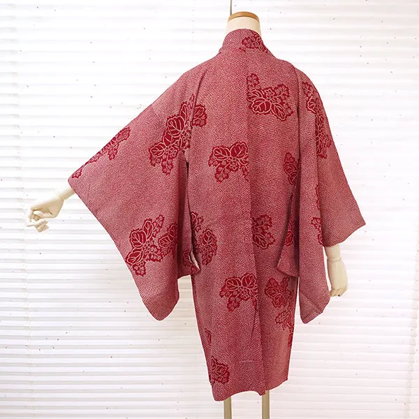 Vintage Haori Kimono Jacket Silk, Classic Red base, “Kanoko” , Paulownia Design