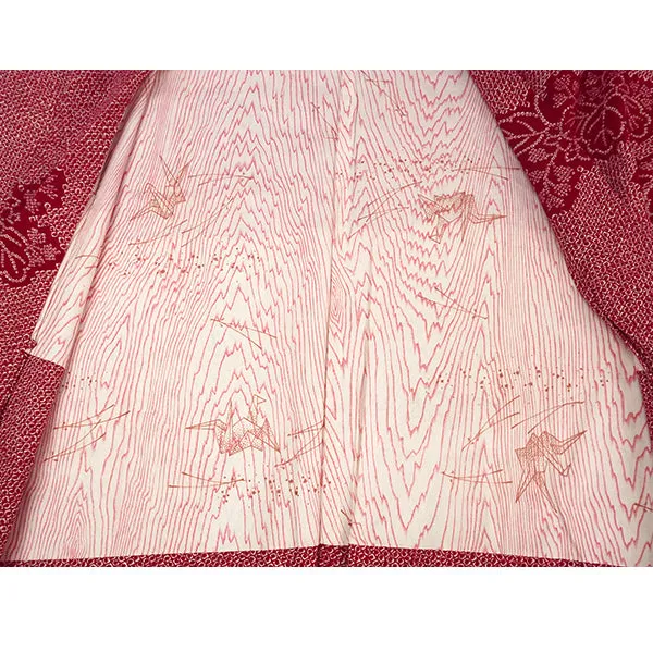 Vintage Haori Kimono Jacket Silk, Classic Red base, “Kanoko” , Paulownia Design