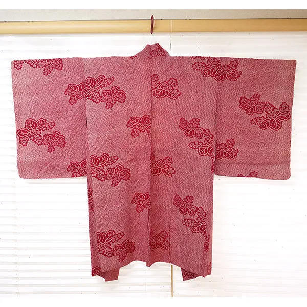 Vintage Haori Kimono Jacket Silk, Classic Red base, “Kanoko” , Paulownia Design