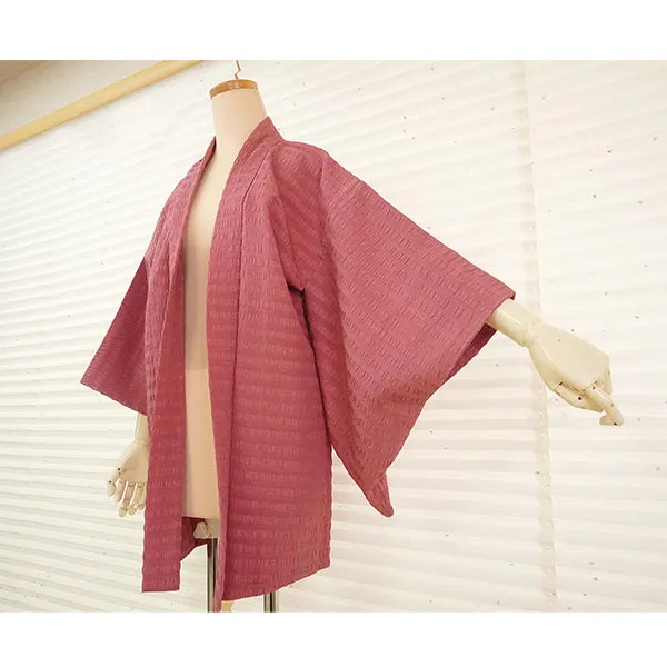 Vintage Haori Kimono Jacket Silk, Dark Pink base, Stripes