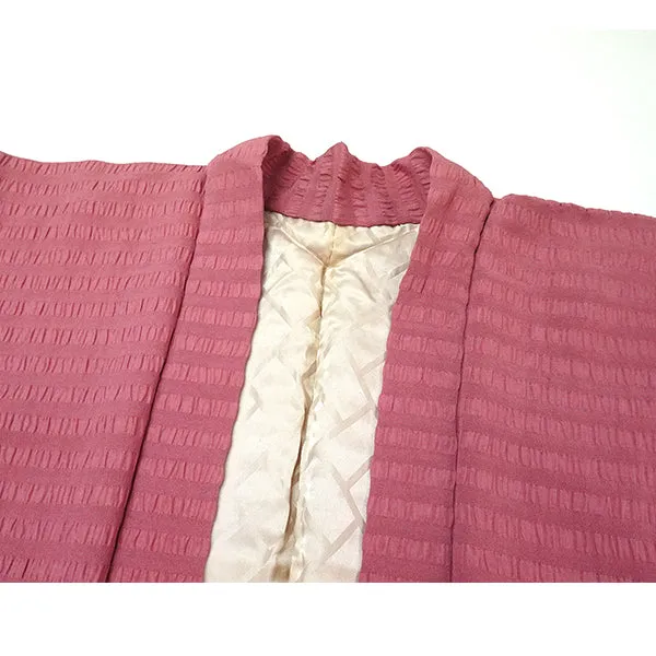 Vintage Haori Kimono Jacket Silk, Dark Pink base, Stripes