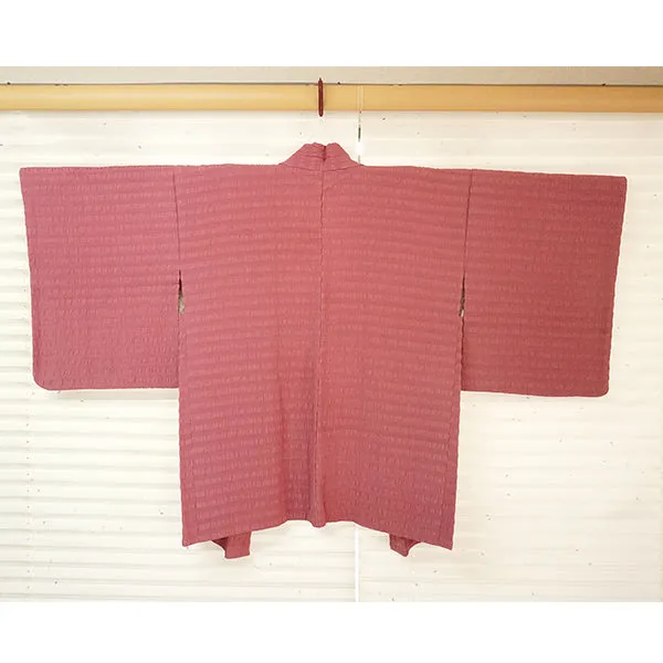 Vintage Haori Kimono Jacket Silk, Dark Pink base, Stripes