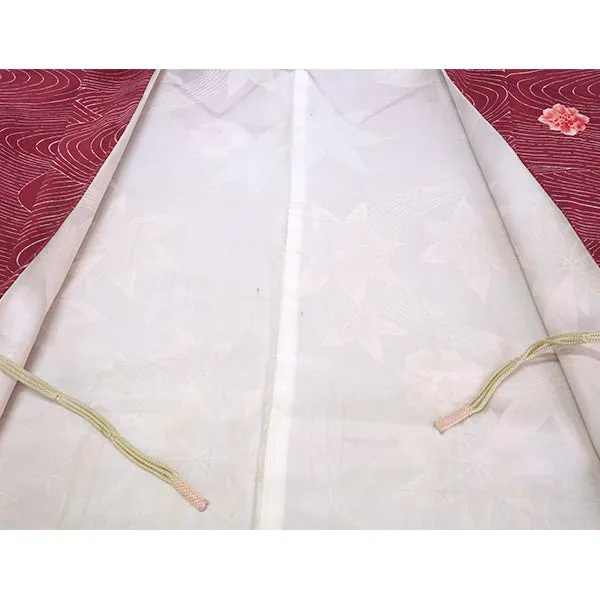 Vintage Haori Kimono Jacket Silk, Deep Red-Purple base, Textured Flowers
