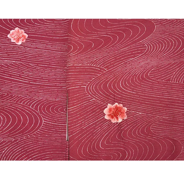 Vintage Haori Kimono Jacket Silk, Deep Red-Purple base, Textured Flowers