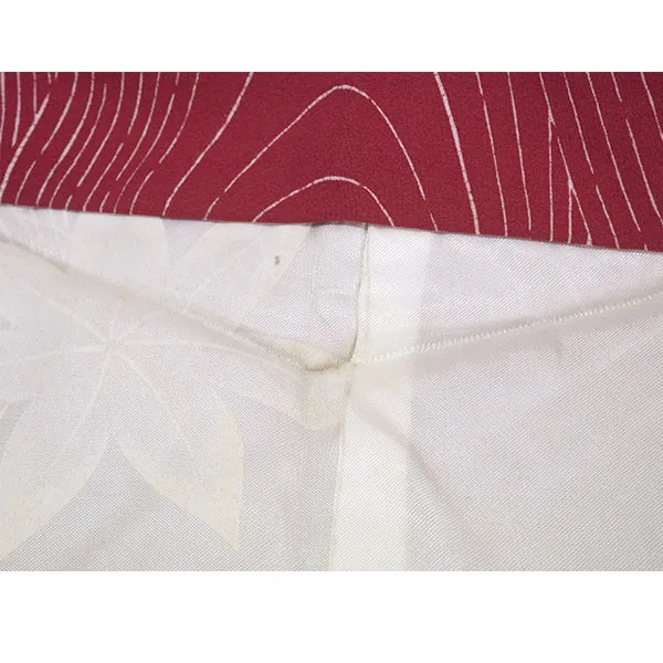 Vintage Haori Kimono Jacket Silk, Deep Red-Purple base, Textured Flowers