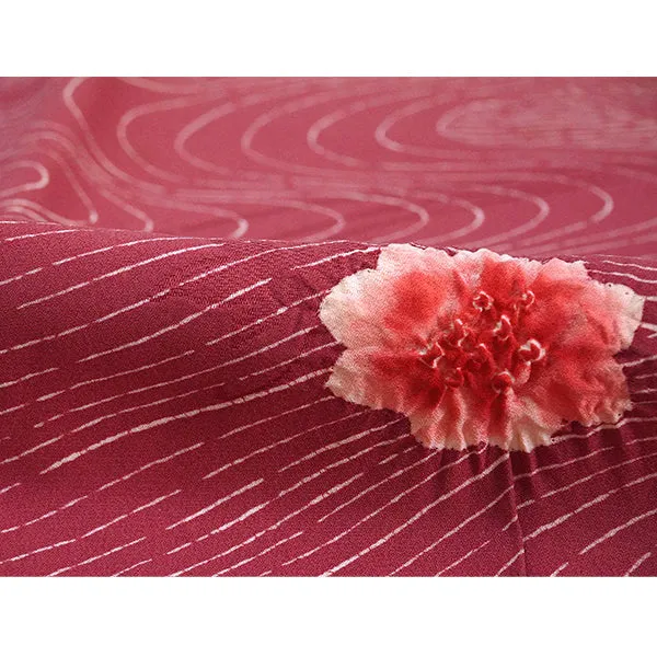Vintage Haori Kimono Jacket Silk, Deep Red-Purple base, Textured Flowers