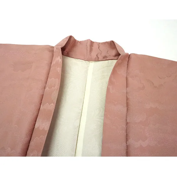 Vintage Haori Kimono Jacket Silk, Reddish-purple base, Cloud Motif (Kumodori)
