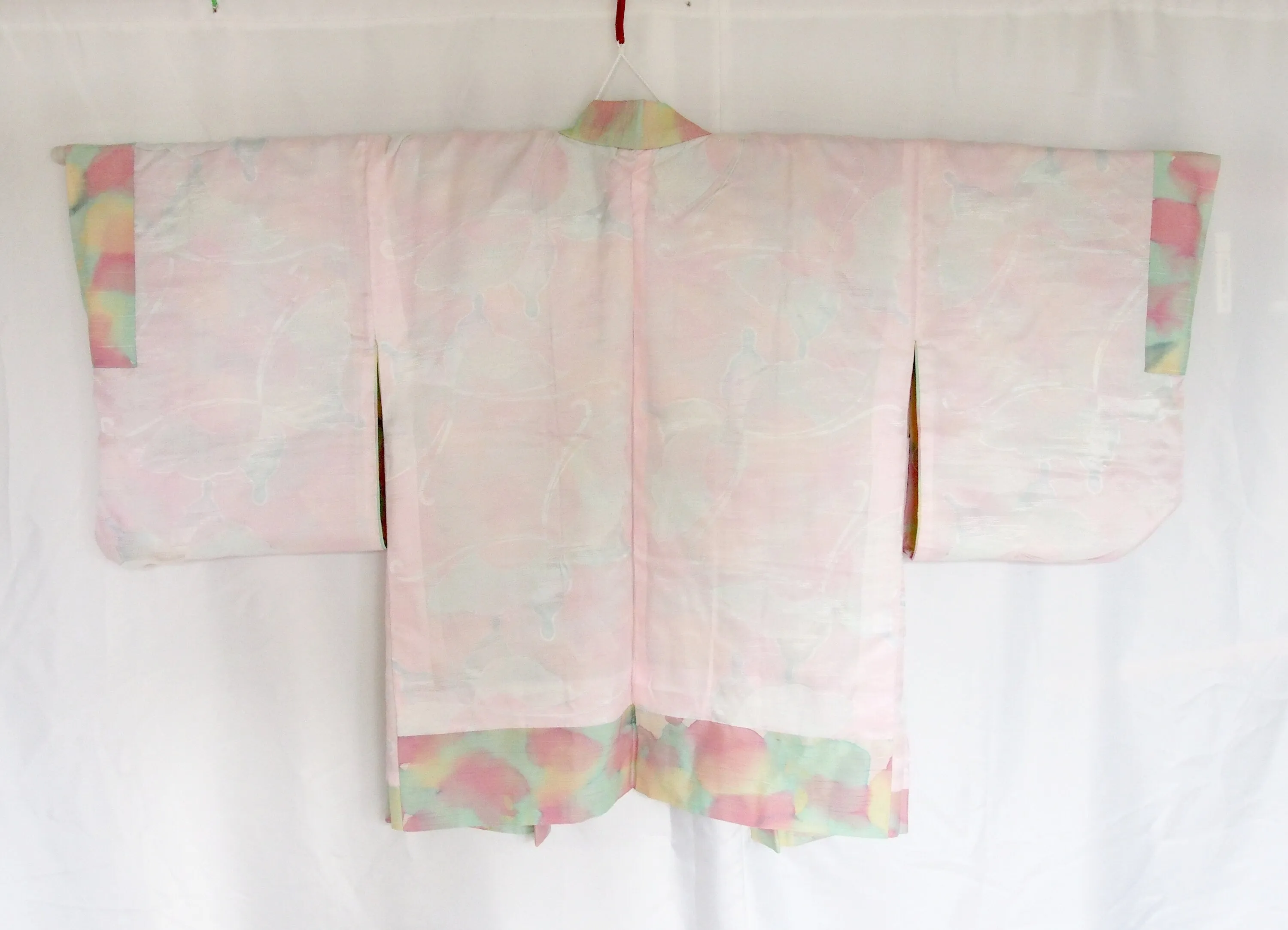 Vintage Japanese kimono coat - pastel mint, pink, and cream haori
